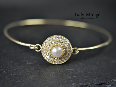 Armreif Silber 925 - Zirkonia - 14k Vergoldet - Süsswasserperle - Brautarmband -Armschmuck Damen - Handmade - Gift - Geschenk Weihnachten